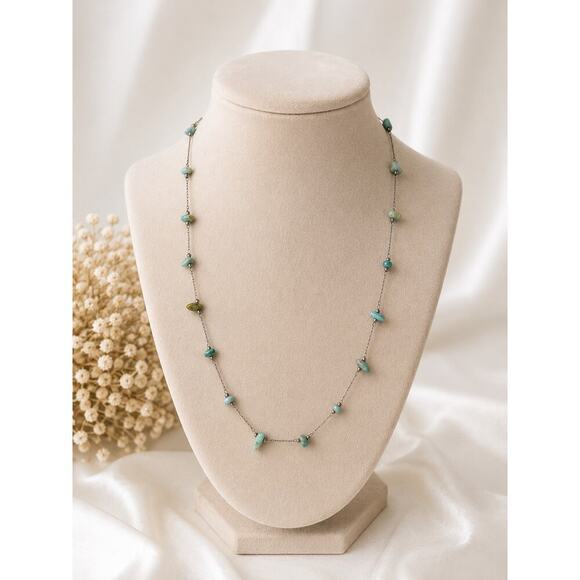 Other Jewelry - Turquoise Beaded Necklace Boho Long Chain Minimalist Natural Stone Jewelry